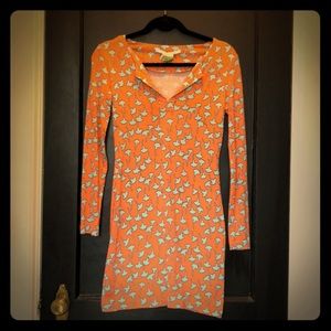 DVF Gingko leaves long sleeve silk dress